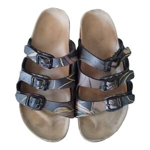 Birkenstock Women’s Papillio Black floral 240 Sandals size L 6 M 4, 3 strap